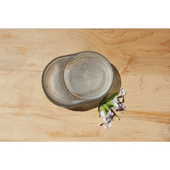 Three Vintage Antique Butler Pressed Glass Dishes Gold Trim Floral Harp Design - Picture 1 of 6